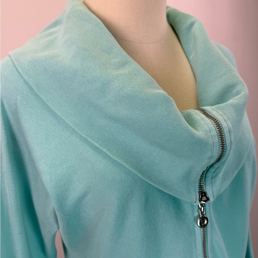 Soft Surroundings Women's Aqua Blue 1/2 Zip Cowl Neck Pullover Top Size S - Picture 2 of 7